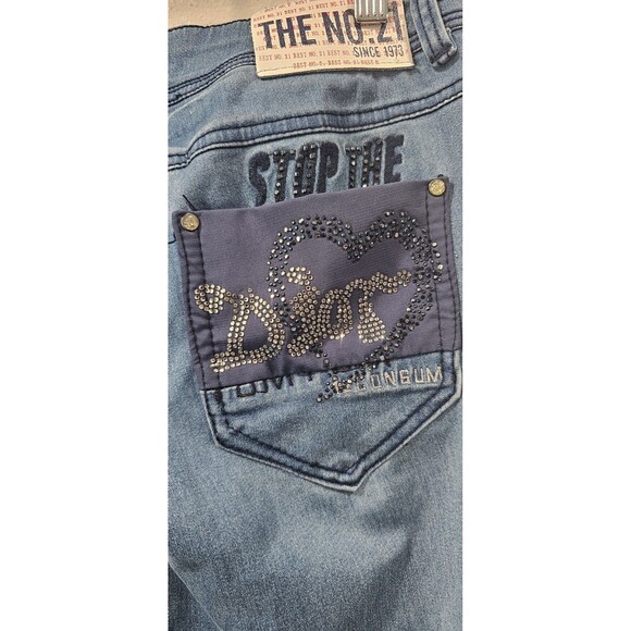 Meifanzi Designer Y2K Light Wash Skinny Japanese Jeans Blue Sequins Size 29 - Picture 9 of 16